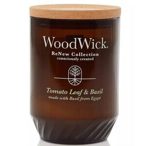 WoodWick ReNew Collection Tomato Leaf & Basil Candle 13 Oz Cork Lid Recycled Gla